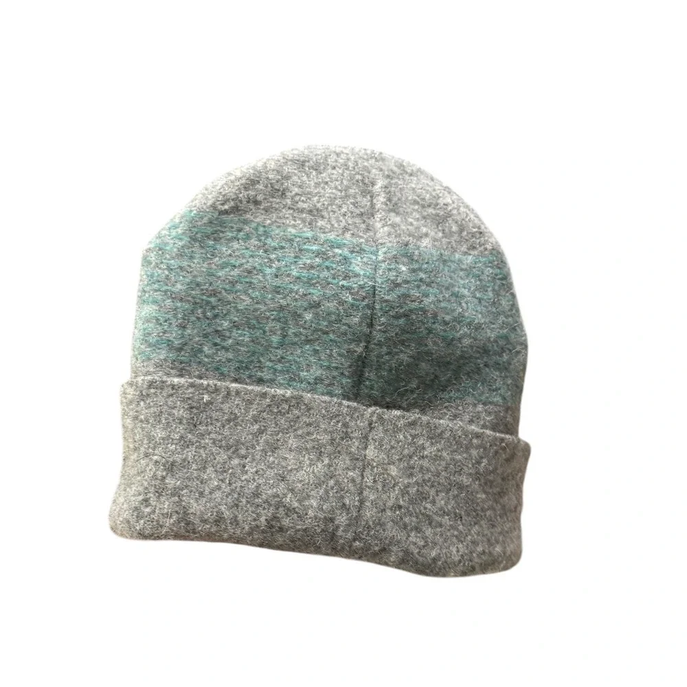 The North Face Wool Beanie Hat Gray Teal Stripe Unisex Ski Snowboard Outdoor Cap